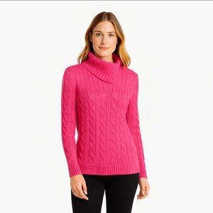 Talbots Petunia Pink Cable Knit Asymmetrical Funnel Neck Wool Blend Sweater Sz M